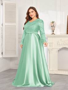 hezixi 高品质弹力亮片V领泡泡袖修身鱼尾裙摆设计，加大码纯色优雅奢华长裙，尽显女性魅力，适合派对、毕业典礼、婚礼、活动、晚宴和舞会等场合，女士正式礼服（豪华版）春季派对 - 綠色 - 查看 5