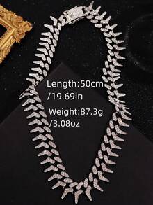 1件时尚前卫奢华朋克摇滚水晶镶嵌项链，男士百搭配饰，适合派对、音乐节、休闲穿着