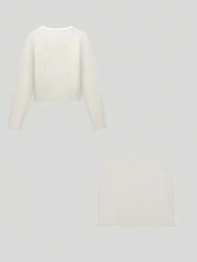 Bộ áo khoác cardigan dệt kim thời trang thanh lịch dành cho nữ, áo len dài tay màu trơn đa năng và chân váy midi hai mảnh, giản dị và đa dụng, phù hợp cho các dịp Giáng sinh, Lễ Tạ ơn và Năm mới. - trắng - Xem 2