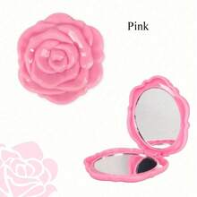 Rose-Shaped Folding Mirror With Mirror And Light Purple Petals - Portable Compact Bridesmaid Wedding Party Gift For Women And Girls, Elegant Lavender Flower Makeup Mirror, Fits In Purse, Christmas Accessory (No Feathers) - 紫色的 - 查看 2