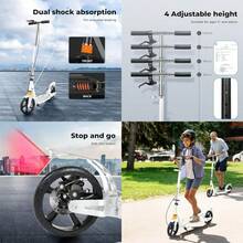 Kick Scooter For Ages 7+ Max 100kg Foldable Adult Scooter With 2 Big Wheels  Skating 4 Adjustable Levels Lightweight And Portable Dual Shock Absorption Disc Brake…