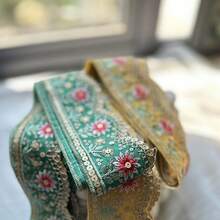 1/5 Yard bestickter Pailletten-Spitze - mehrfarbiges Blumenmuster, geeignet für DIY Hutbänder, Krawatten, Vorhangdekorationen und andere Nähprojekte, kann verwendet werden für Spitzennäherei, bestickter Spitzenbesatz, Pailletten-Spitzenbesatz, Nähen von Spitzenbesatz, Basteln, Heimdekoration, Modedesign, chinesischer Stil und Weihnachtsgeschenkverpackung. - Verschiedenfarbig - Übersicht 9