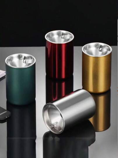 1 Smooth Silver White Edged Stainless Steel Ashtray - Windproof And Smoke-Free Design, Suitable For Cigars - Perfect For Indoor And Terrace Use In Homes And Hotels