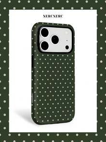 Green Polka Dot 2 In 1 PC TPU Phone Case, Matte/Light Finish, Matching Phone Cases, Funda Para Phone, Cover Phone, Christmas Phone Case, Phone Case For Phone 11 12 13 14 15 16 16e 17 Pro ProMax For Phone Air - 綠色 - 查看 2