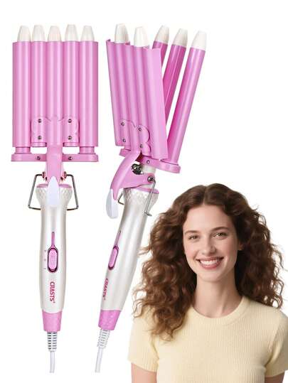  Rizador de cabello CRASTS, Tenacilla con ajuste de temperatura, Plancha de cabello, Color rosa, Estilizador de cabello HC-048, Adecuado para peinado personal, Regalo para el cuidado del cabello