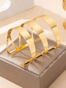 1 pieza Brazalete ancho de metal dorado geométrico hueco y exagerado de moda, adecuado para atuendos diarios, de fiesta y de festivales de música de mujeres