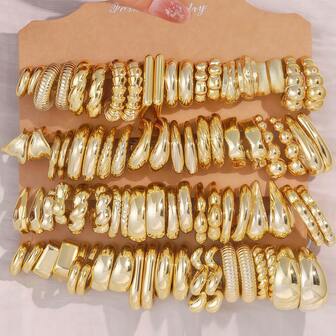 10/40 pares de pendientes elegantes chapados en oro UV para mujeres, con diseños geométricos, aros grandes, aros pequeños, corazones y lisos - joyas de declaración retro elegantes, accesorios de estilo bohemio minimalista y occidental vintage