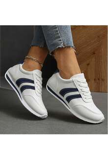 女士休闲户外运动鞋，几何图案运动针织系带运动鞋，适合居家及所有季节穿着