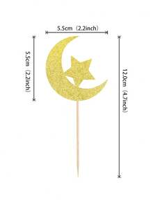 12/24 件装闪光月亮星星纸杯蛋糕装饰插牌，穆蛋糕装饰插牌，闪亮新月和星星蛋糕签，生日婚礼穆派对蛋糕装饰用品 - 彩色 - 查看 5