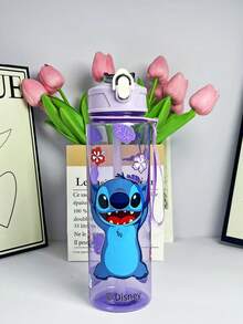 Disney 1 pieza Botella de agua transparente ultra delgada  genuina Stitch de 800ml/27oz en azul, rosa, morado, verde, de gran capacidad con pajita y asa portátil ajustable, regalo de Navidad, regalo de Acción de Gracias, regalo de cumpleaños (algunas partes pueden ser aleatorias)