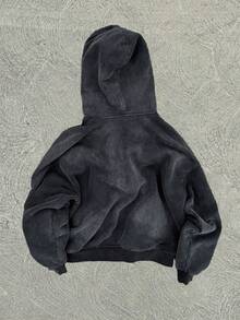 Men's Washed Drop Shoulder Zip-Up Casual Hoodie, Autumn - Black - View 2