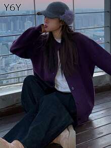 Y6Y 2026 New Autumn/Winter Korean Style Purple Women's Lazy High-End Loose Slimming Knit Sweater Cardigan Jacket - Purple - View 5