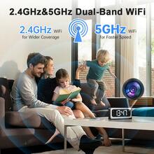 Cámara reloj inteligente, cámaras de inalámbricas WiFi de 5G y 2.4G para interiores, cámaras 2K para del hogar con comunicación bidireccional, visión nocturna a color, PTZ de 360°, detección de movimiento humano - Negro - Ver 2