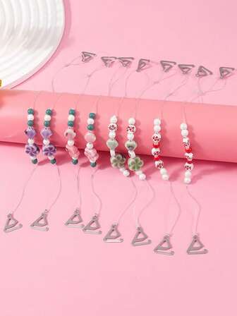 1 Pair Women's New Personalized Beaded Adjustable Invisible Seamless Bra Strap Replacement, Suitable For Dresses, Spaghetti Strap Tops, Ceramic Flower Design (Ceramic Flower With Batik Pattern, Random Position)