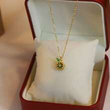 Women's Elegant Cute Lemon Pendant Necklace - Gold Tone Chain With Green Embellishments, Suitable For Daily And Party Use, Jewelry Gift, Perfect For Layering All Year Round, Exquisite Craftsmanship, Essential For Fashion Enthusiasts - 金色 - 查看 2