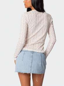 Women's Y2k Cute Floral T-Shirt Long Sleeve Floral Pattern Round Neck Tops Graphic Crewneck Slim Fit Crop Tops Casual  Going Out Blouses Shirts - 白色 - 查看 5