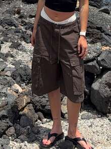 Baggy Cargo Pants For Women High Waist Wide Leg Baggy Shorts Y2K Casual Athletic Lightweight Hiking Capri Shorts With Pockets - màu nâu - Xem 2