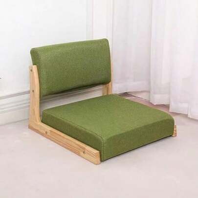 Tatami Chair Japanese Solid Wood Bay Window Chair Bed Chair No Legs Chair Backrest Stool 0212 Cotton Hemp Fabric Grass Green + Wood Chair