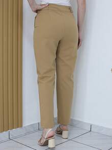 Women's Tailored Plain Trousers With Button - Maxma 6631 - 柿子2 - 查看 4