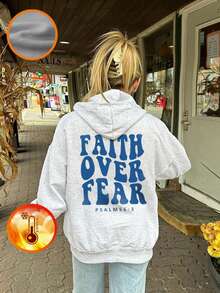 1pc Tween Girls Casual Graphic Print Pullover Fleece Hoodie, Autumn/Winter, Designed For Adventurous Young Souls "Belief Over Fear" Sweatshirt