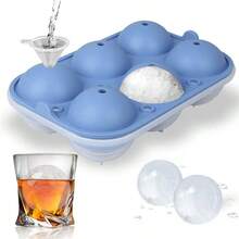 Ball Maker, 6.4cm Reusable Ball Mould, Easy Release Round Silicone Sphere Tray with Lids Funnel Whiskey, Cocktails, Bourbon - Azul / Patchwork - Ver 2