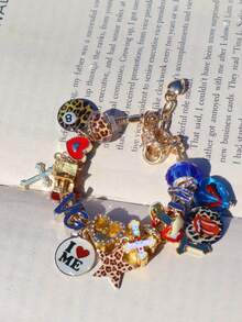 1 vòng tay họa tiết da báo và ngôi sao, 1 vòng tay thánh giá trái tim, 1 vòng tay khẩu hiệu Love Yourself, 1 vòng tay hình 8 bi họa tiết da báo, 1 vòng tay đôi môi gợi cảm, 1 vòng tay trái tim đỏ (cùng kiểu dáng với Ins) - Vàng - Xem 3