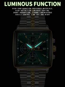 BINBOND B911 Luxury Square Sport Man Wristwatch Waterproof Luminous Chronograph Quartz Men's Watches Stainless Steel Men Watch - Green - View 6