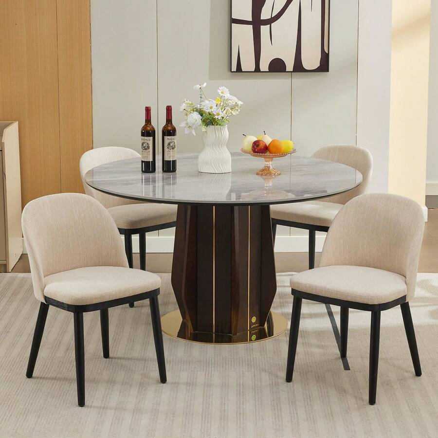 strundghti Upholstered Dining Chairs Set Of 2/4/6,Modern Fabric Kitchen Side Chairs With Thick Cushions And Wood Legs,Comfy Dining Room Chairs With Curved Backrest For Restaurant/Cafe - Beige-4 pcs - View 1