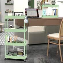 4-Tier Slim Rolling Storage Cart Storage Cart Organizer Rolling Utility Cart, Mobile Shelving Unit Slide Out Storage Shelves For Kitchen Living Room Bathroom Laundry Room & Dressers Outdoor Decor - màu xanh lá - Xem 5