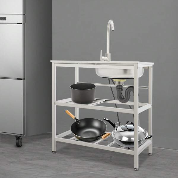 SENDERPICK Lavello da cucina per esterni in acciaio inossidabile con rubinetto per cortile esterno, cucina, ristorante, garage