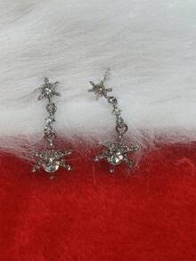 1 Pair Elegant Luxury High-End Snowflake Design Copper Material Inlaid Cubic Zirconia Diamond Fashion Dangle Earrings, Christmas Gift For Women, Suitable For Banquet, Ball, Wedding Party - Multicolor - View 6