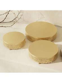3-Piece Cake Stand Set Round Metal Cake Stands Dessert Display Cupcake Stands, Gold - Vàng - Xem 4