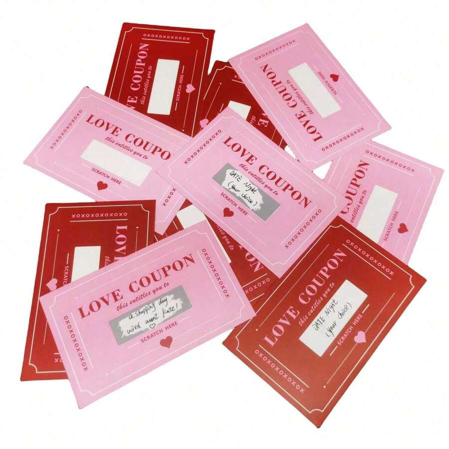 10pcs Scratch Off Love Coupons, DIY Valentine's Day Love Coupons, DIY Romantic Scratch Off Couple Date Ideas, Night Cards, Wife, Husband Couple Gift Night, Wedding Anniversary, Mother's Day Wish Card - Multicolor - View 1