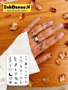 1 Kit "Bee, Moon, Finger" Revolutionary Technology Tattoos, Semi-Permanent Tattoos, , Tiny, Temporary Tattoos, Fake Tattoos, Water-Resistant, Authentic Tattoo Look, InkDance Ink Dance, Plant-Based, X048 - Black - View 2