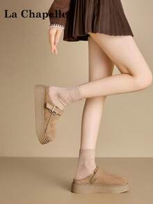 1 双 La Chapelle 女式休闲软底平底鞋，圆头低跟户外通勤鞋，优雅软底徒步鞋适合学生毕业照，低帮皮革保暖鞋