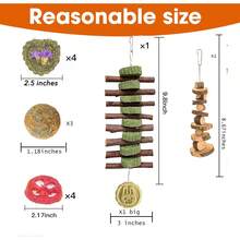 14Pcs Bunny Chew Toys For Teeth, Natural Rabbit Toys Apple Wood Grass Timothy Sticks Chew And Treat For Guinea Pigs Hamster Chinchillas - 綠色 - 查看 3