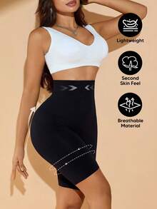 Celana Legging Pendek Pembentuk Tubuh Wanita Ukuran Besar Tanpa Jahitan Pinggang Tinggi Pengontrol Perut - Hitam - View 5