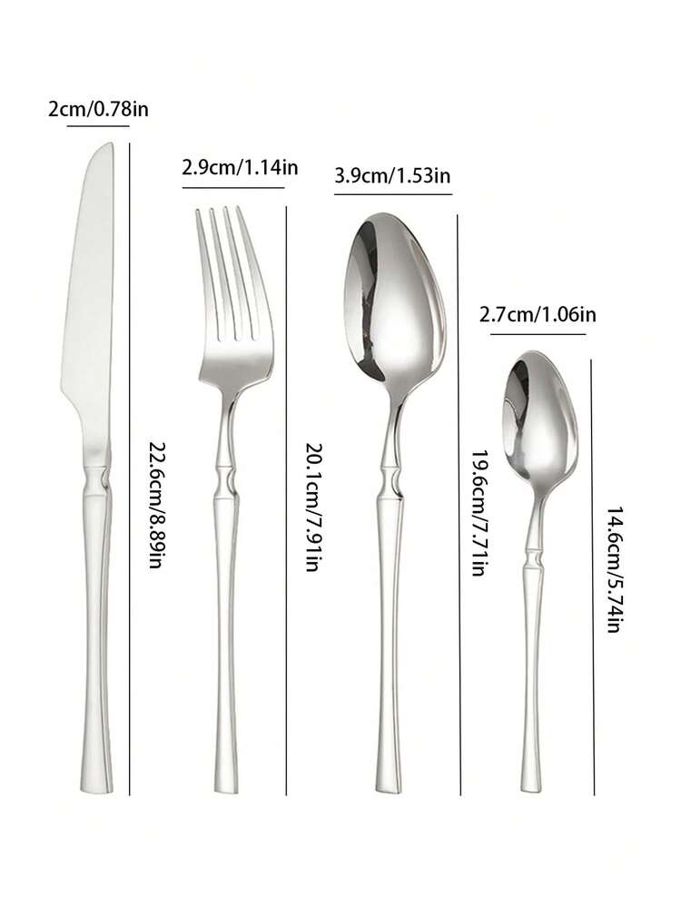 Bộ đồ ăn bằng thép không gỉ 4/16/24 chiếc, Bộ dao nĩa bít tết kiểu Tây, Thích hợp cho nhà bếp gia đình, phòng ăn, đám cưới, tiệc tùng, quà tặng ngày lễ - Bạc - Xem 2