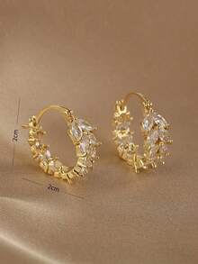 Andkiss 1pair Wheat Spike Shape Earrings With Rhinestone Embellishment - Nhiều màu - Xem 5