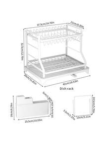1个双层碗碟沥水架，厨房大号双层不锈钢碗碟架，可折叠防锈碗碟架，黑色 - 彩色 - 查看 14