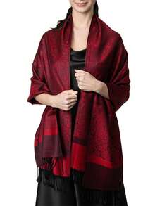 1 chiếc khăn Pashmina nữ kiểu Bohemian họa tiết Paisley Jacquard, khăn choàng Hijab tua rua cổ điển để chống nắng, thích hợp cho mặc hàng ngày, mùa xuân/hè, đi biển, nghỉ lễ, du lịch. - Màu Đỏ Sâu - Xem 3