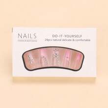 Long Coffin Press On Nails Pink French False Nails With Rhinestone Fake Nails Full Diamond Design Press Ons Gift For Women 24pcs{Inchcolor_nameinch:Inchfrenchfulldiamondinch} - Frenchfulldiamond - View 7