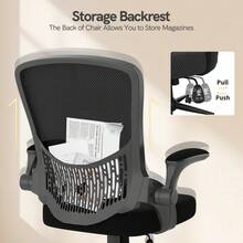 GartistGo Ergonomic Office Desk Chair With Flip-Up Armrests, Mid-Back Mesh Chair With Lumbar Support, Adjustable Height & Storage Backrest, Comfortable Computer Chair For Home Office - Black - View 9
