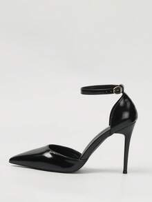 欧美风极简镂空女鞋，尖头细跟套脚凉鞋，高跟鞋 - 黑色 - 查看 3