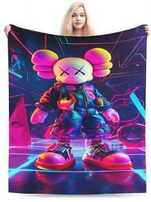 Kawss Kawaii Kaw Blanket Premium Anime Throw Blanket - Ultra Soft Flannel, Cartoon Print, Ideal Gift For Fans For Christmas & Birthday, For Sofa, Bed, Camping & Travel - Black - View 2