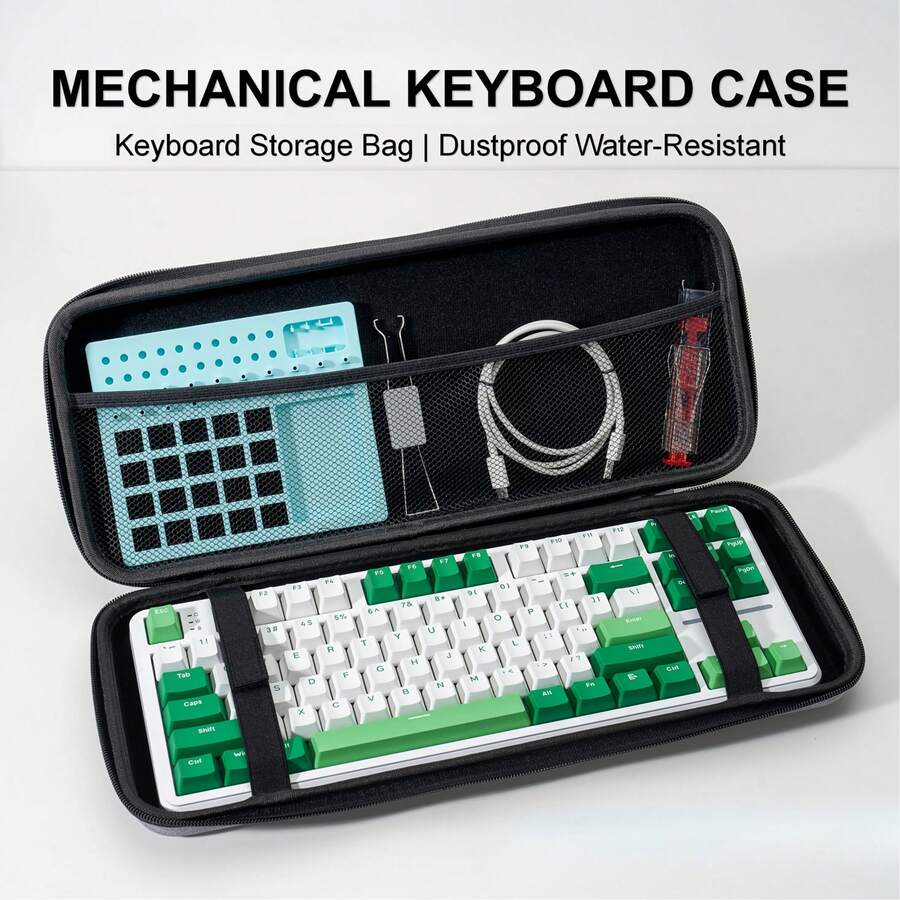 EVA Hard Shell Keyboard Carrying Case - Waterproof & Dustproof Storage Bag With Mesh Pockets & Straps, Fits 60%/65%/68%/75%/TKL/98%/Full-Size Mechanical Keyboards, Includes Space For Mouse, Cables, Keycap Puller & Switch Remover, Keyboard Protection, Organized Tech Accessory, Durable Zipper Closure