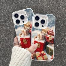 Una caja de regalo con temática navideña que presenta copos de nieve y diseños invernales, también disponible en versiones con temática de Halloween.Esta funda de teléfono moderna y linda es compatible con Apple  16, 15, 14, 13, 12, 11 Pro Max, Pro Plus y 16E. - Colores mixtos - Ver 1