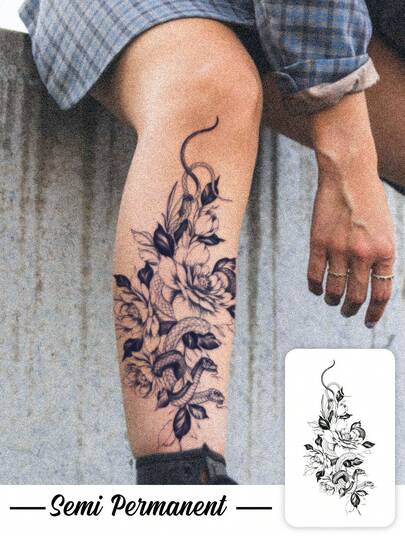 One Valentine's Day Temporary Tattoo Sticker, Featuring A Dark, Serpentine Design, Waterproof, Sweatproof, Washable, And Non-Reflective. Suitable For Individuals, This Realistic Tattoo Lasts 3-5 Days.