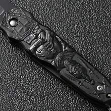 可折叠户外刀具，适合露营、野餐和钓鱼，高硬度水果刀，多功能便携迷你口袋刀，男士产品，3D浮雕手柄，舒适耐用，带钥匙孔，适合作为节日礼物、生日礼物、父亲节礼物和圣诞礼物。 - 黑色 - 查看 6