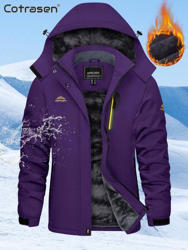 Cotrasen Damen Wasserdichte Fleece Gefütterte Winter Schnee Ski-Jacke Winddichte Thermo-Mantel mit Kapuze